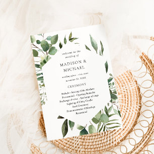 Leaves& Eucalyptus Rustic Wedding Ceremony Program