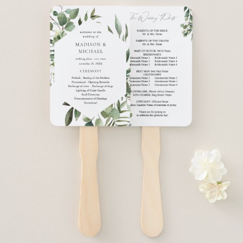 Leaves Eucalyptus Rustic Wedding Program Hand Fan