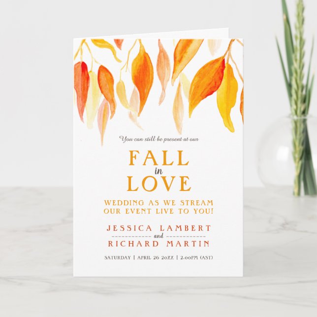 Leaves fall in love wedding live stream photo announcement (Front)