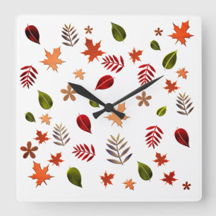 Leaves fall,White background Square Wall Clock