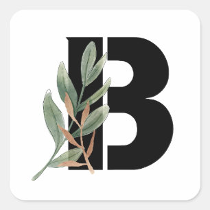 Leaves Faux Gold Foil Letter B Monogram Sticker