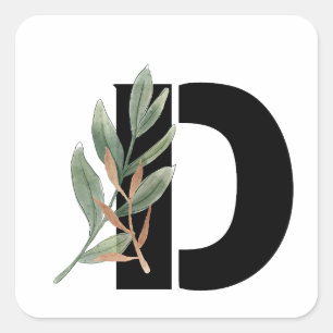 Leaves Faux Gold Foil Letter D Monogram Sticker