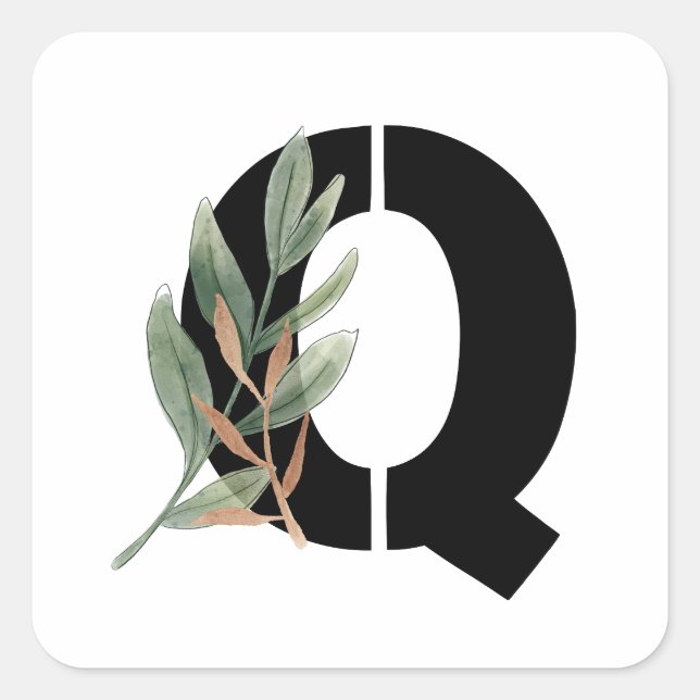 Leaves Faux Gold Foil Letter Q Monogram Sticker (Front)
