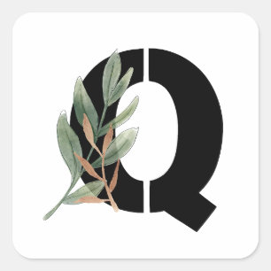 Leaves Faux Gold Foil Letter Q Monogram Sticker