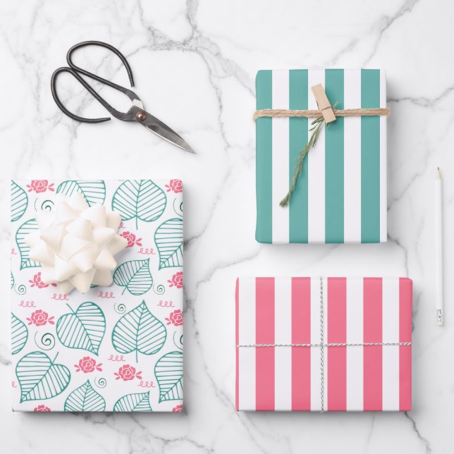 Leaves, Flowers and Swirls Wrapping Paper Set (Front)