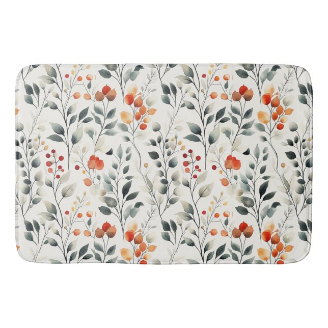   Leaves Flowers Buds  Berries Pattern Bath Mat (Front)