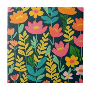 Leaves flowers colorful design ceramic tile