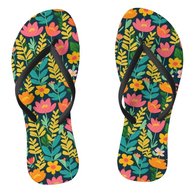 Leaves flowers colorful design  flip flops (Footbed)
