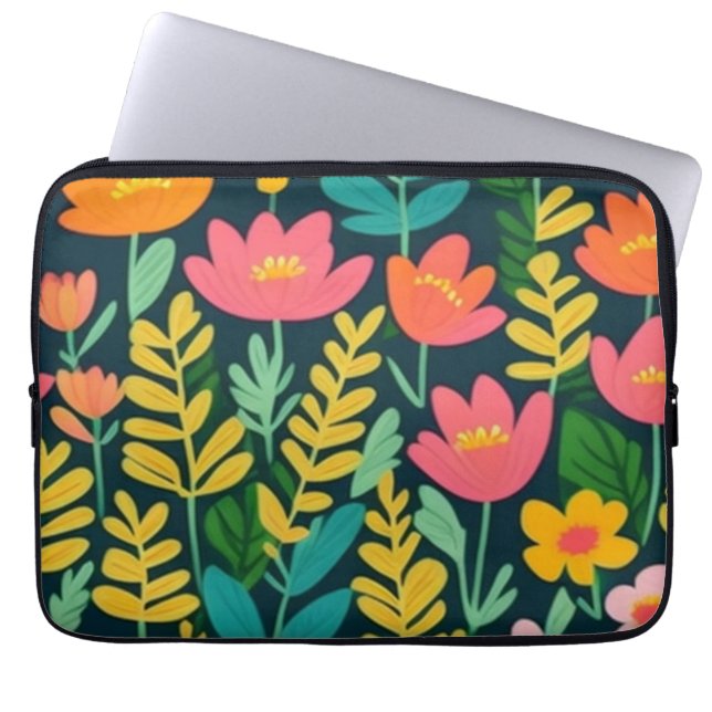 Leaves flowers colorful design  laptop sleeve (Front)