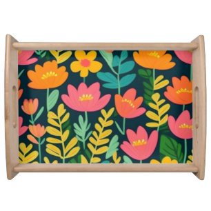 Leaves flowers colorful design serving tray