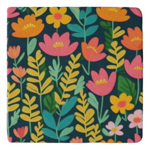 Leaves flowers colorful design trivet