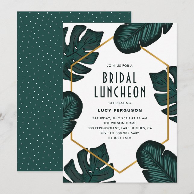 Leaves Frame Tropical Bridal Luncheon Invitation (Front/Back)