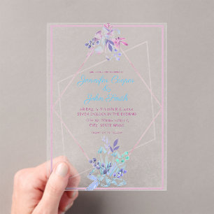 Leaves & Gem Diamond Geometric Modern Wedding Acrylic Invitations