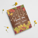 Leaves & Glitter Lights Rustic Fall Wedding Photo Thank You Card<br><div class="desc">Autumn Leaves Glittering Hanging Lights Rustic Wood Fall Wedding Photo Thank You Flat Cards.</div>