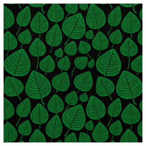 Leaves - Grass Green on Black Fabric