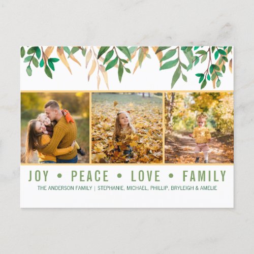 Leaves Green Joy Peace Love Family Photo Collage Holiday Postcard