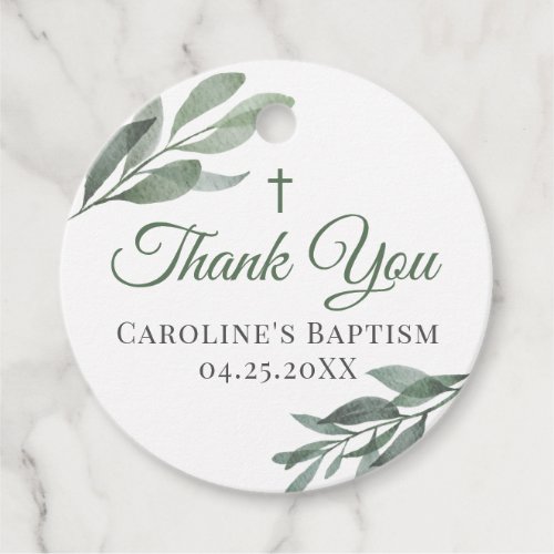 Leaves Greenery Baptism Favor Tags