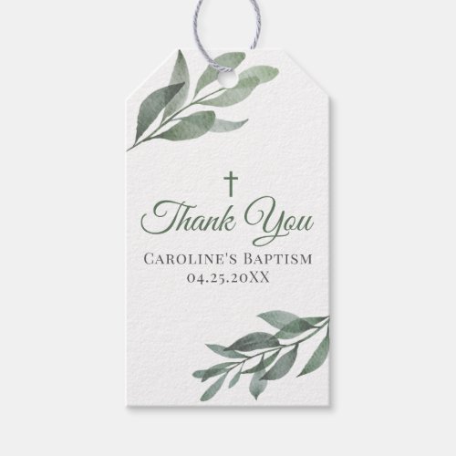 Leaves Greenery Baptism Gift Tags
