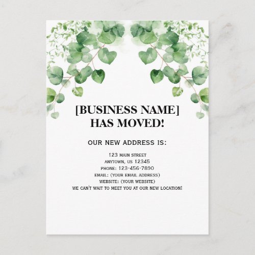 Leaves Greenery Business Moving Announcement Postcard