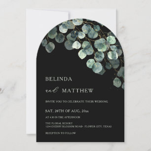 Leaves Greenery Watercolor Flowers Modern Arch Invitation
