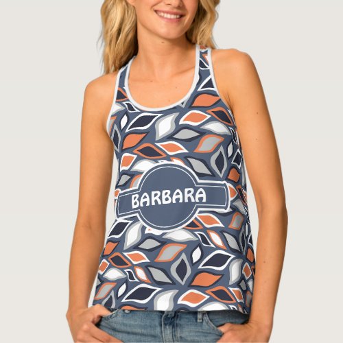 Leaves Grey Orange Minimal Pattern Tank Top