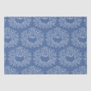 Leaves hand drawn monogram blue wedding tissue paper