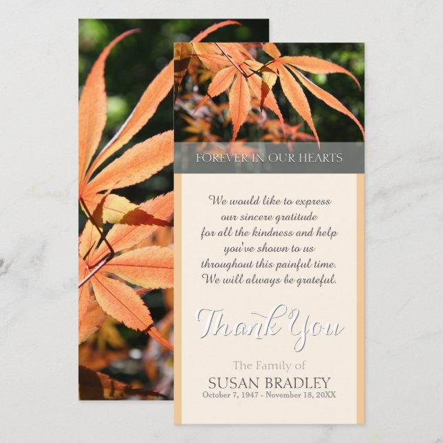 Leaves in Autumn Sympathy Thank You photo card (Front/Back)