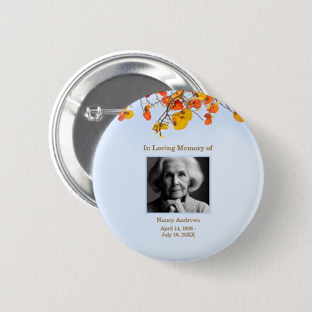 Leaves In Loving Memory Funeral Memorial Keepsake Button (Front & Back)