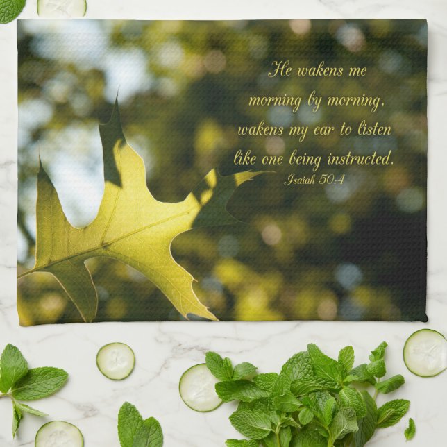 Leaves in morning sunlight verse from Isaiah Kitchen Towel (Folded)