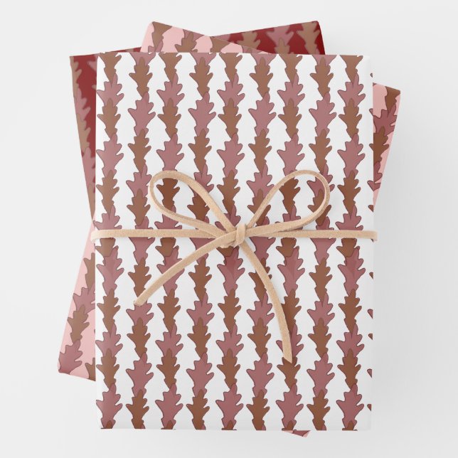 Leaves in Rich Reds Holiday Gift Paper (In situ)