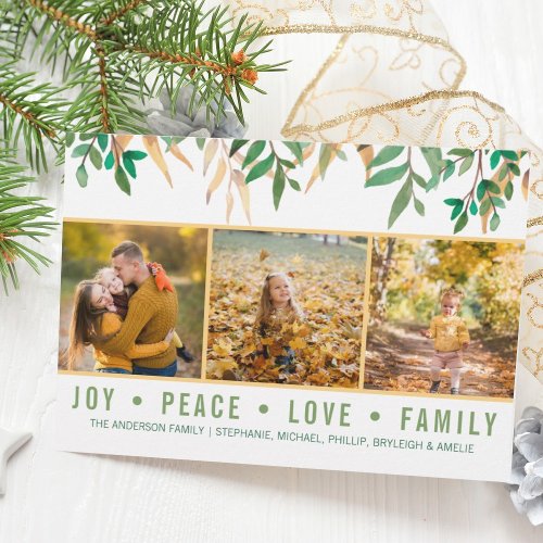 Leaves Joy Peace Love Family Photo Holiday Card