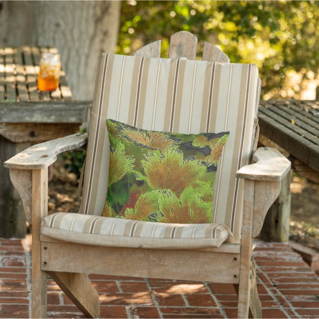 "LEAVES"/ LIME GREEN AND PEACHY-BROWN OUTDOOR PILLOW (Chair)
