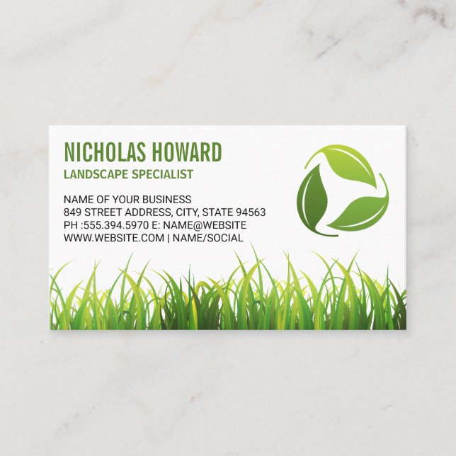 Leaves Logo | Grass | Landscaping Business Card (Front)