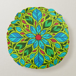 Leaves Mandala Design Round Pillow