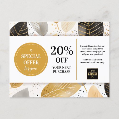Leaves Modern Abstract Coupon Discount Postcard