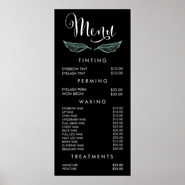 Leaves Modern Salon Menu Price List Wall Poster (Front)