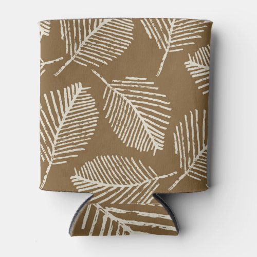 Leaves mono print caramel brown seamless can cooler