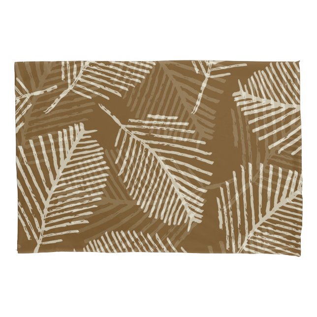 Leaves mono print, caramel brown, seamless. pillow case (Front)