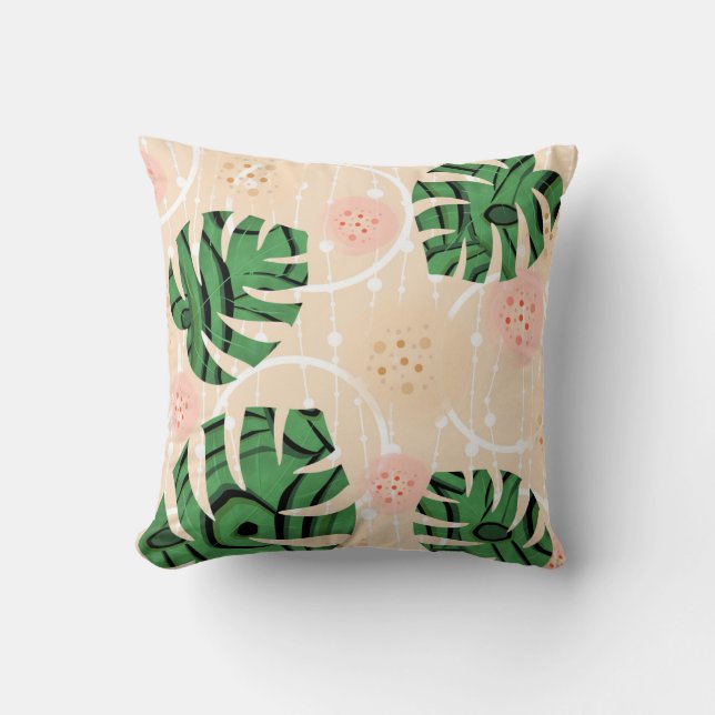 leaves monstera on pink throw pillow (Front)