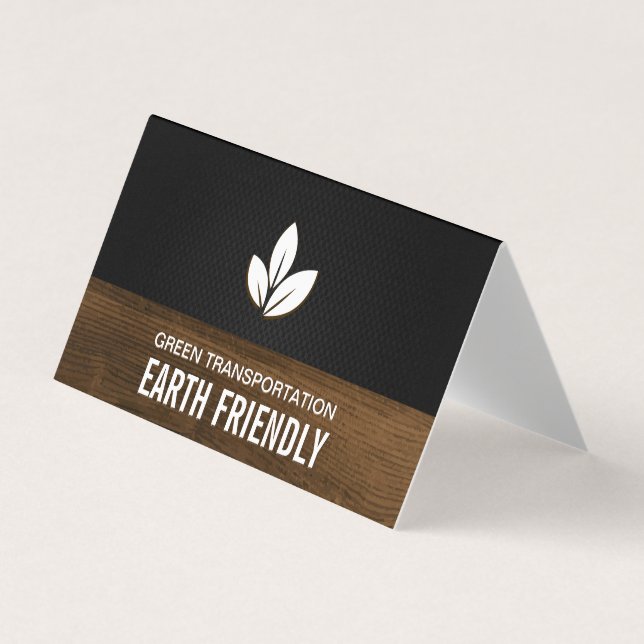 Leaves Natural Wood Grain Trim Black Mesh Business Card (Front)