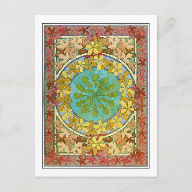Leaves of Art Nouveau Style, Mucha Postcard (Front)