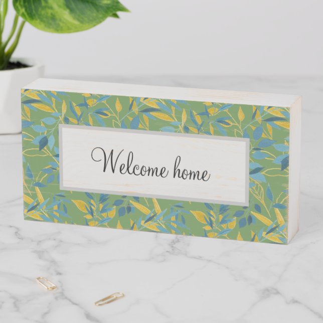 Leaves of Glory Welcome Customizable Wooden Box Sign (In Situ Horizontal)