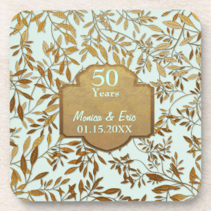 Leaves of Gold 50th Wedding Anniversary Beverage Coaster