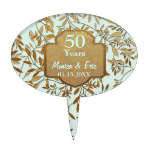 Leaves of Gold 50th Wedding Anniversary Cake Topper