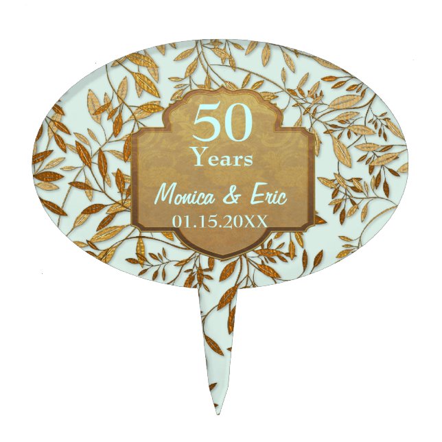 Leaves of Gold 50th Wedding Anniversary Cake Topper (Front)