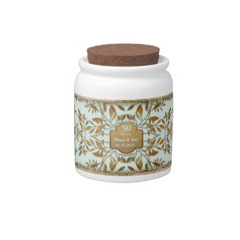 Leaves Of Gold 50th Wedding Anniversary Candy Jar by SpiceTree_Weddings at Zazzle