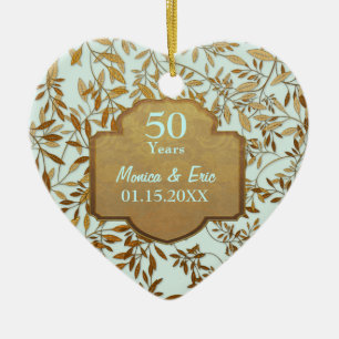 Leaves of Gold 50th Wedding Anniversary Ceramic Ornament