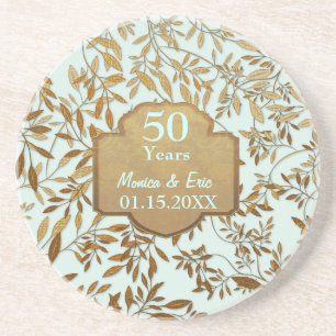 Leaves of Gold 50th Wedding Anniversary Drink Coaster