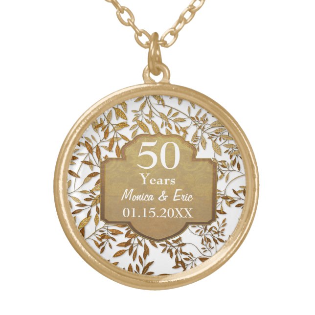 Leaves of Gold 50th Wedding Anniversary Gold Plated Necklace (Front)