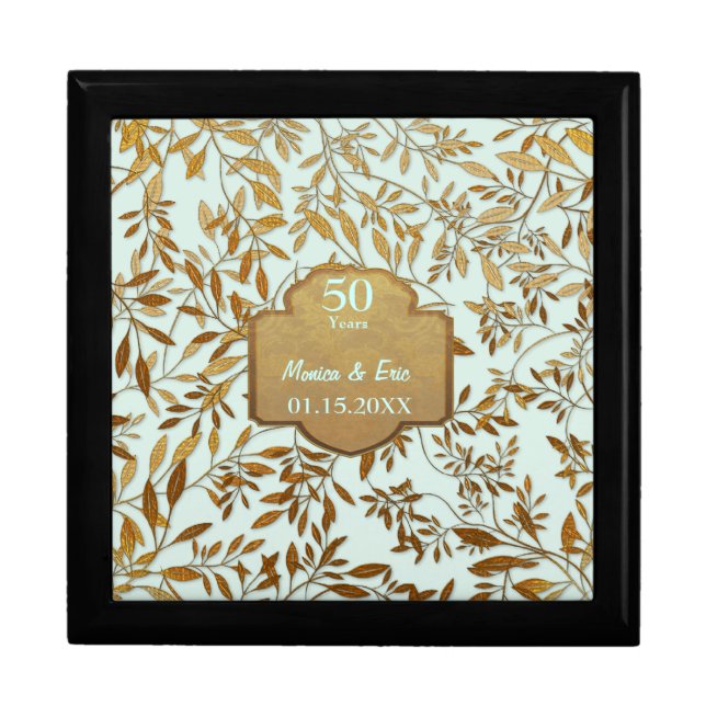Leaves of Gold 50th Wedding Anniversary Jewelry Box (Front)